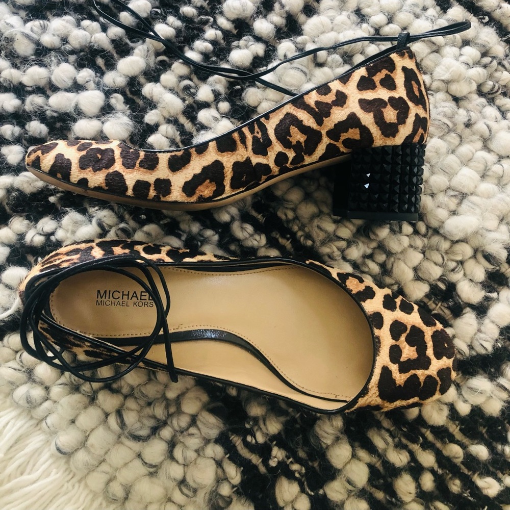Michael Kors Leopard Print Rhinestone Block Heel